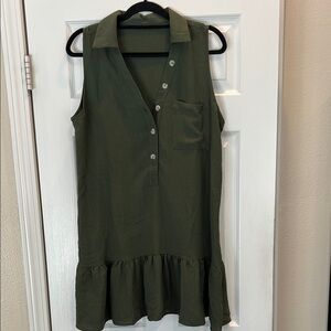 Olive Green Sleeveless Ruffle Hem dress